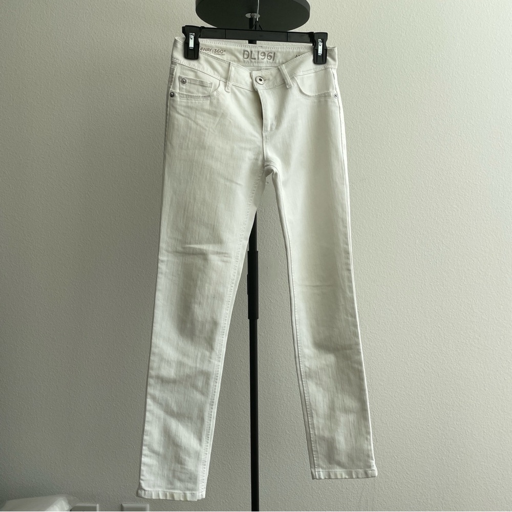 DL1961 Premium Denim Angel Mid Rise Skinny Ankle Jeans in White